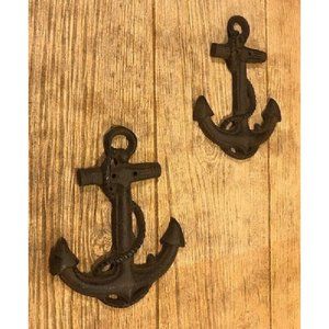 Two (2) Large Cast Iron 7 5/8" tall Nautical Anchor Set of Two (2) 0170-05230